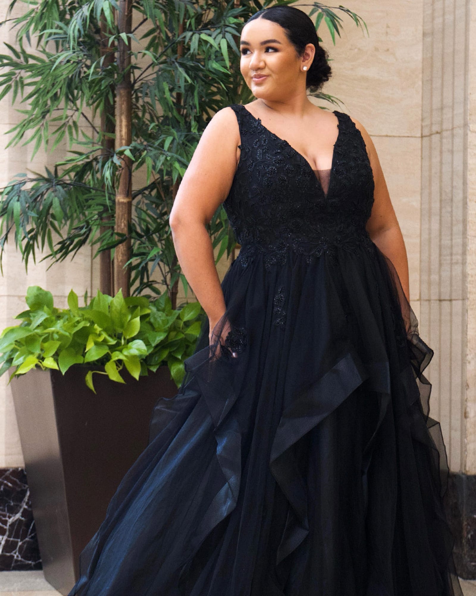 black plus size wedding dress